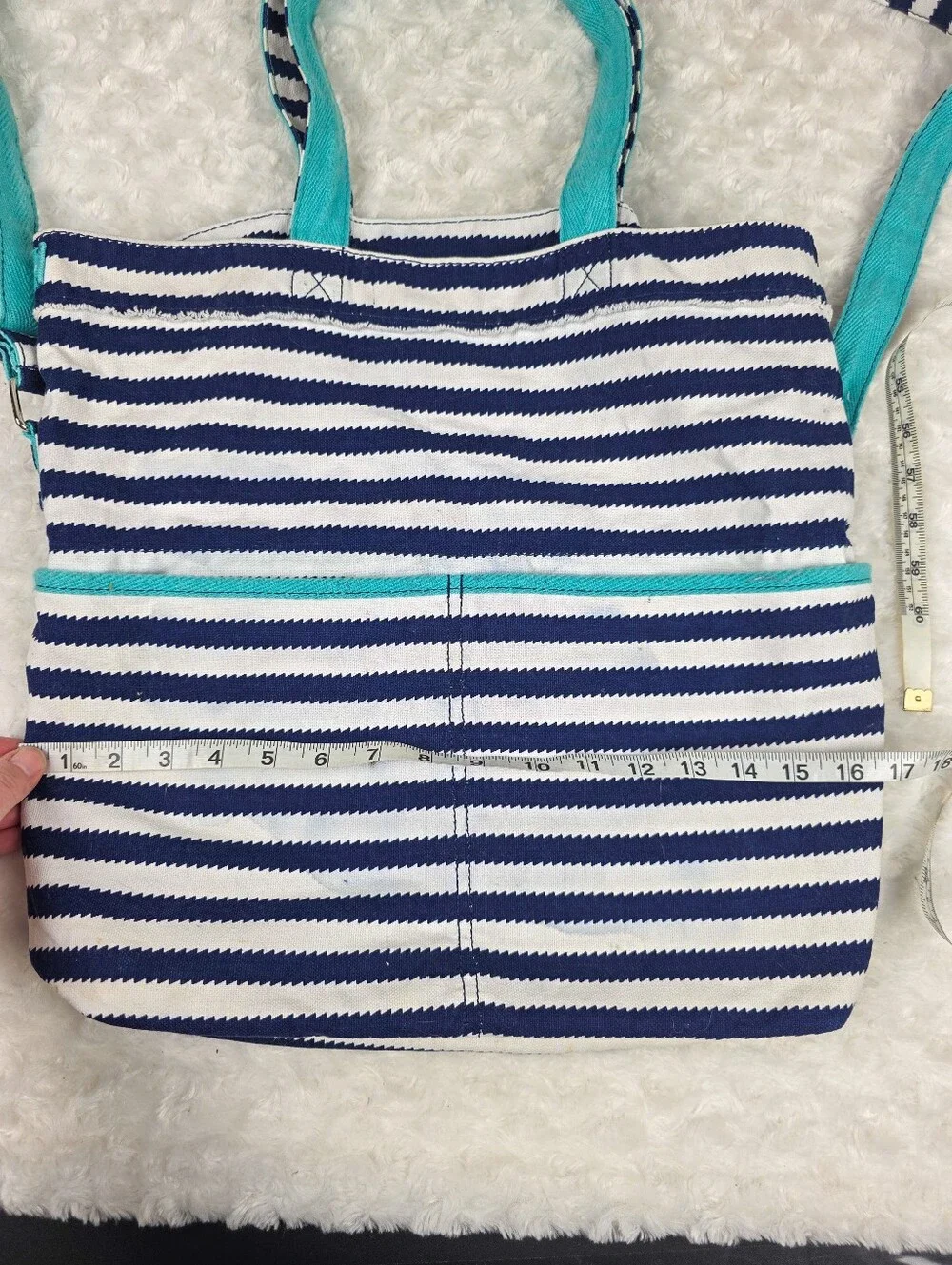 Thirty-One Retro Metro Navy and White Striped Tote Bag